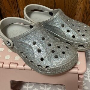 Silver Glitter Crocs Clogs